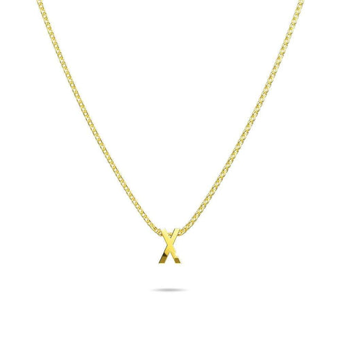 Initials Brick Alphabet Letter Necklace Gold Layered Steel Jewellery